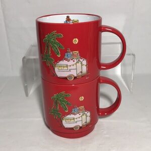 Tommy Bahama Holiday Camper Stackable Ceramic Mugs (2) Red 22 Ounces